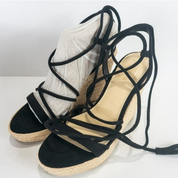Guess Helana Wedge Espadrille Sandals Black -6.5 - Picture 2 of 4